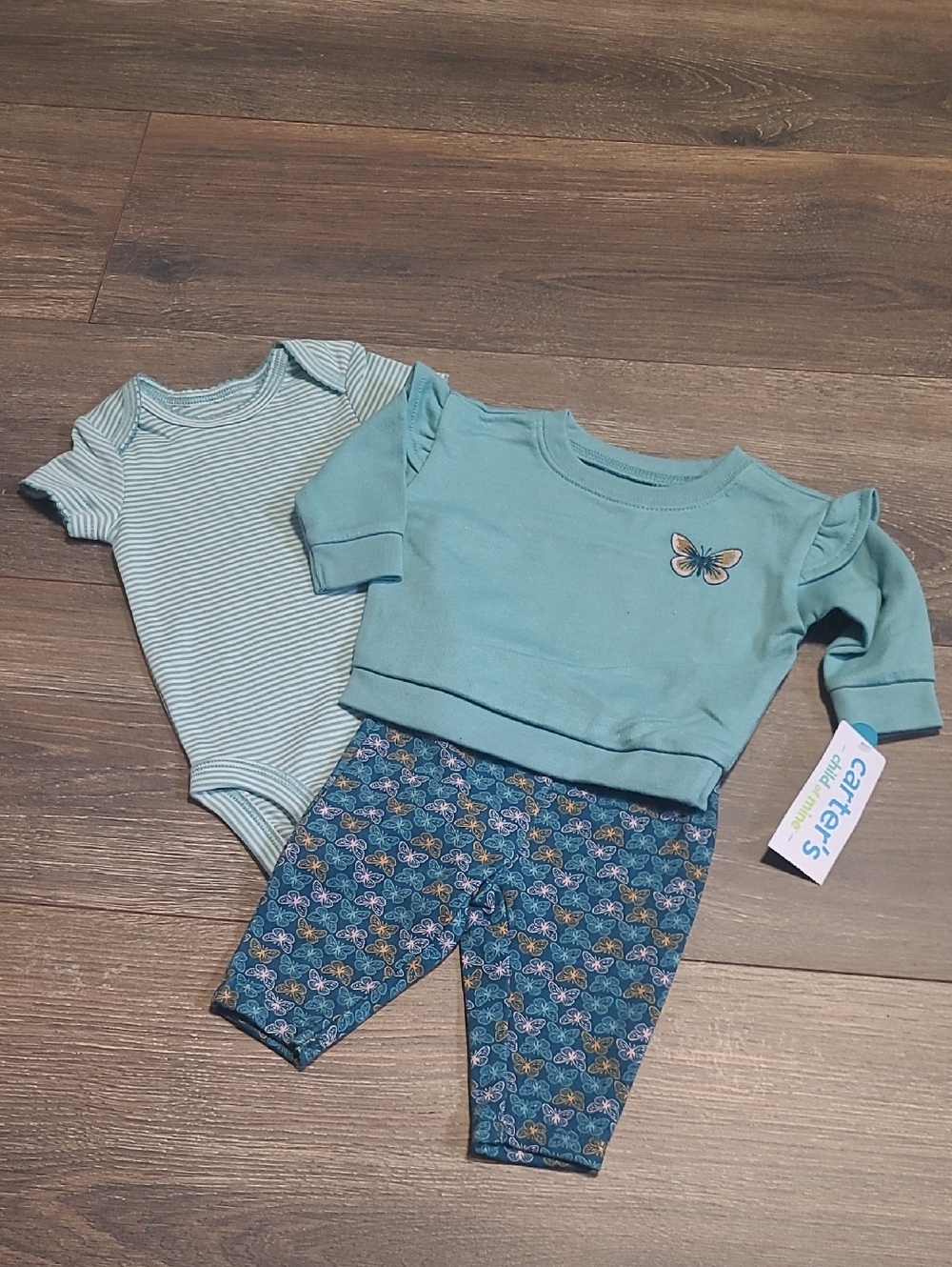 Carter's NEW 3pc Legging Cotton Blend Butterfly Print Ruffle Sleeves Newborn NWT
